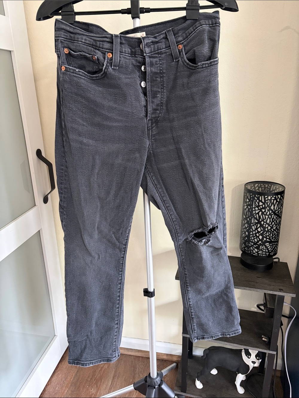 Women’s Levi’s Wedgie Straight Distressed dark gray Jeans